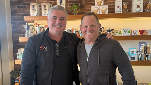 Chris Orr with Kangaroos coach Kevin Walters.