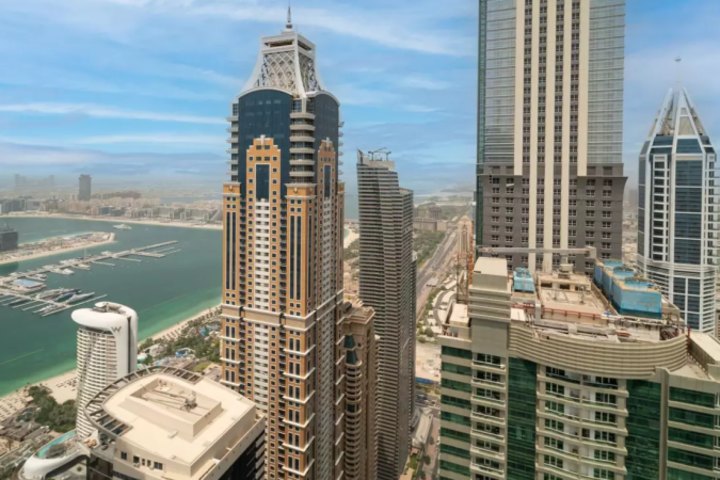A penthouse apartment in The Torch building, in the Dubai Marina, is for sale.