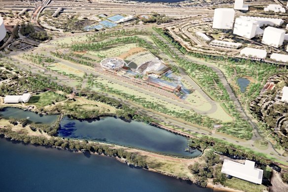 An aerial view of the precinct.