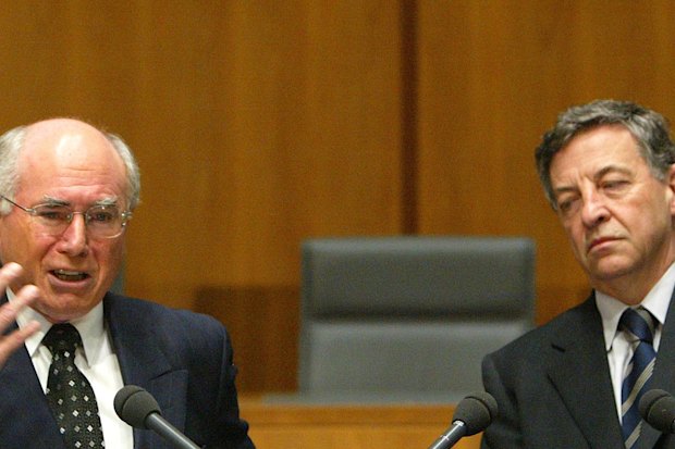 John Howard and Robert Hill on the day they announced Australia would send special forces back to Afghanistan.