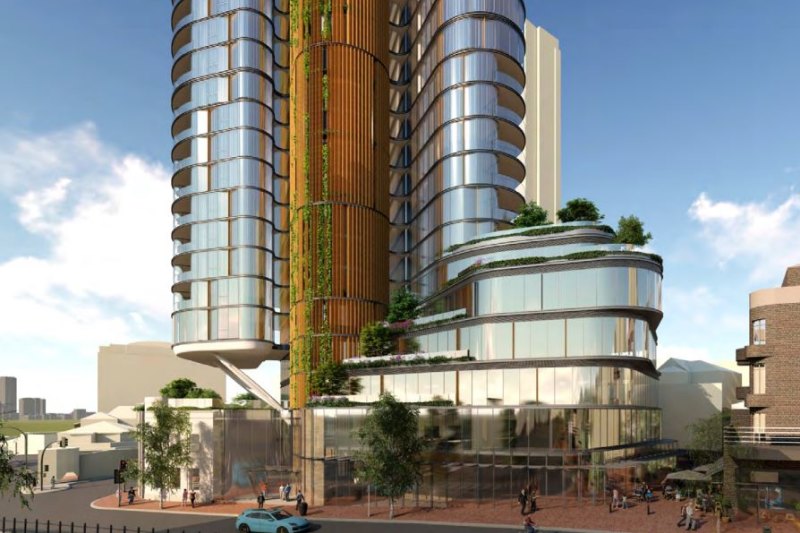 How the development at 1 Darling Point Road in Sydney’s Edgecliff would look, with the bonus 60-metre height limit for affordable housing.
