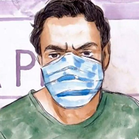 Ashley Bropho, as depicted by an artist, during one of his court appearances.