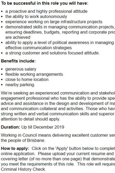 Brisbane City Council removed a job advertisement after opposition accused lord mayor Graham Quirk of politicising the council workforce. 