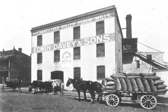 An historic photo of the former flour mill which was located on the site, prior to its redevelopment into apartments.