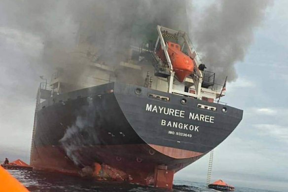 The Thai cargo ship Mayuree Naree was one of three vessels hit in the Strait of Hormuz on Wednesday. 