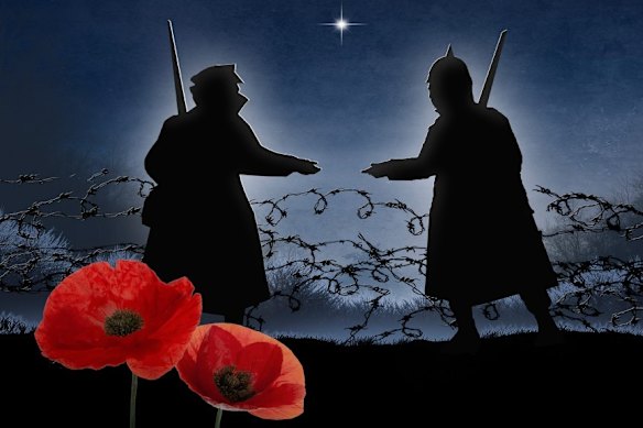 A poster depicts the 1914 Christmas truce.