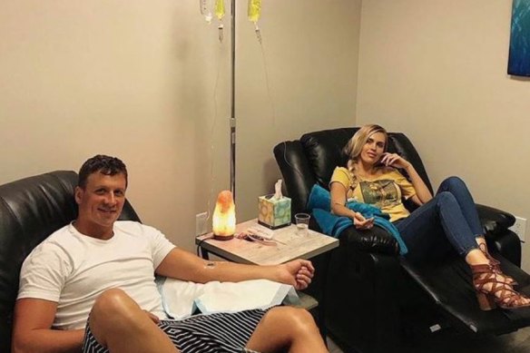 Ryan Lochte’s social media photo showing him and his wife on IV drips.
