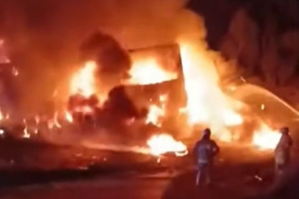 The scene of the inferno on the New England Highway.