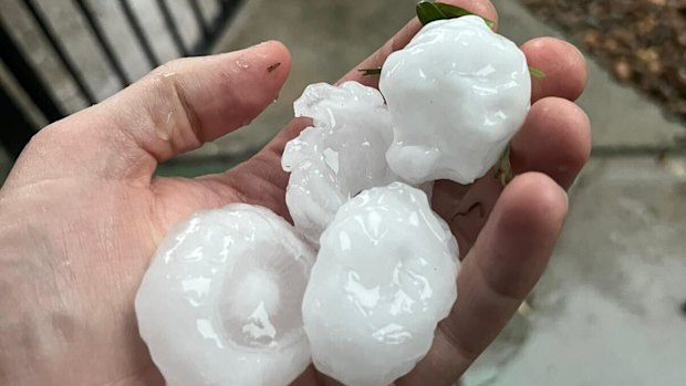 Hail in Ferny Hills on Monday, November 24, 2025.