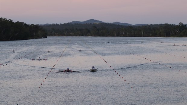 Rowing on the Fitzroy River in Rockhampton.