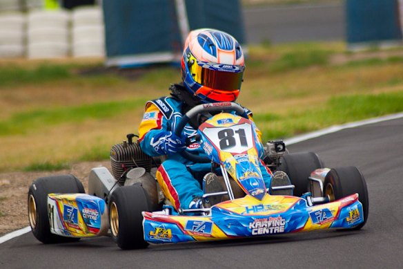 Oscar Piastri go-karting at the Oakleigh Go-Kart Centre in 2014. 