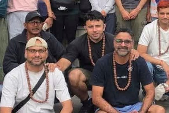 Bhardwaj (centre) was travelling with his friends Arpan Mithalal Kothari (left) and Bhavinkumar Rajnikant Raval (right).