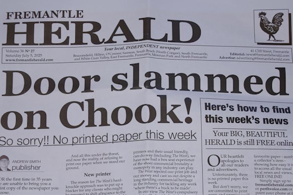 Fremantle Herald’s A4 paper edition.
