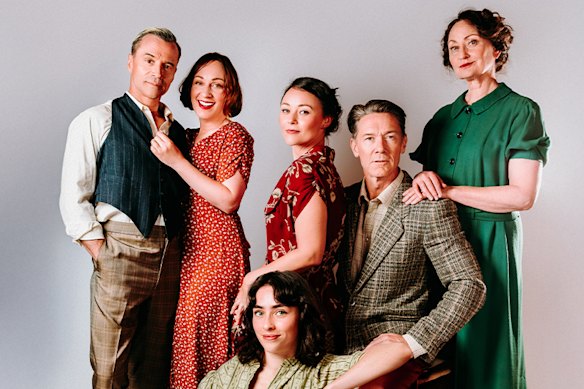 The cast of Red Stitch’s Doll Trilogy, including Ngaire Dawn Fair, centre.