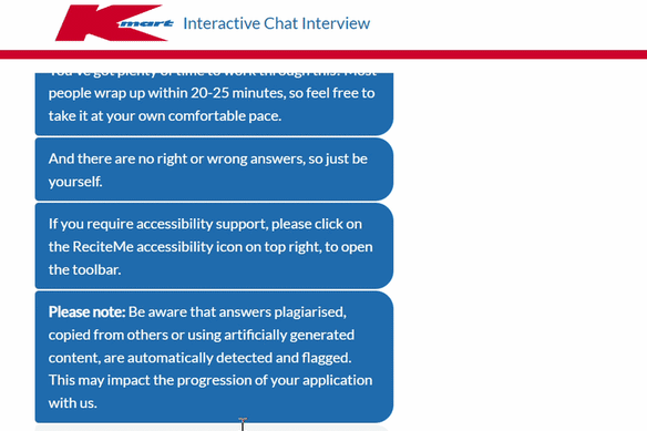 The interview included five questions testing for attributes such as teamwork, reliability and multitasking.