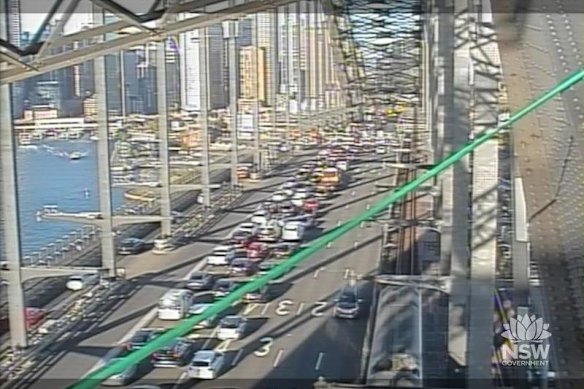 Live traffic cameras show gridlock on the Harbour Bridge.