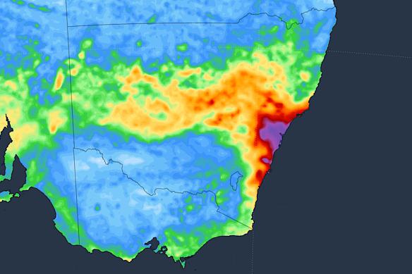 A seven-day accumulated rainfall forecast released by Weatherzone earlier this week.