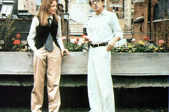 Diane Keaton and Woody Allen on screen in Annie Hall. They worked on eight films together, were romantically involved, and remained close friends.