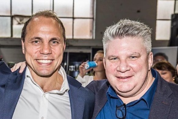 Rugby Australia boss Phil Waugh (left) with Melbourne Rebels president Paul Docherty in happier times.