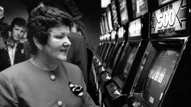 State Premier Joan Kirner opens the new poker machine venue at the Essendon Football Club Social Club in 1992.