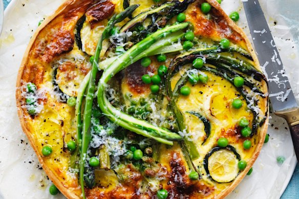 Asparagus, pea and buttermilk quiche.