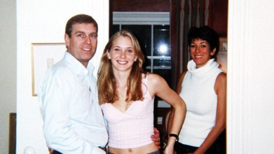 Prince Andrew with Virginia Giuffre, then Virginia Roberts, at the London home of Ghislaine Maxwell (right) in 2001.