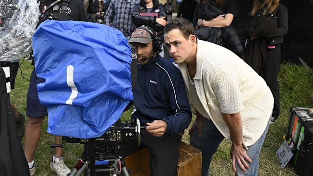 Actor-director Dacre Montgomery and director of photography Andrew Gough on the set of The Engagement Party near Margaret River, Western Australia, late last year.