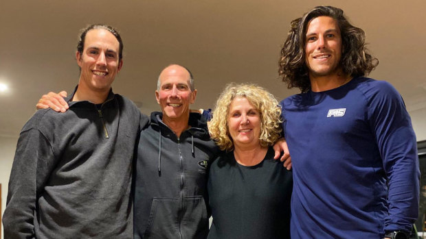 Jake and Callum Robinson were killed portion    connected  a surfing travel   successful  Mexico. They are pictured with their parents Martin and Debra Robinson.