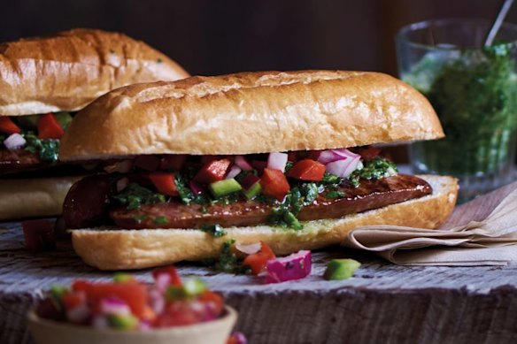  Choripan - chorizo and chimichurri sandwich.