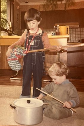 “Toby [pictured with guitar] always wanted to do music,” says Samuel (with saucepan drum). 