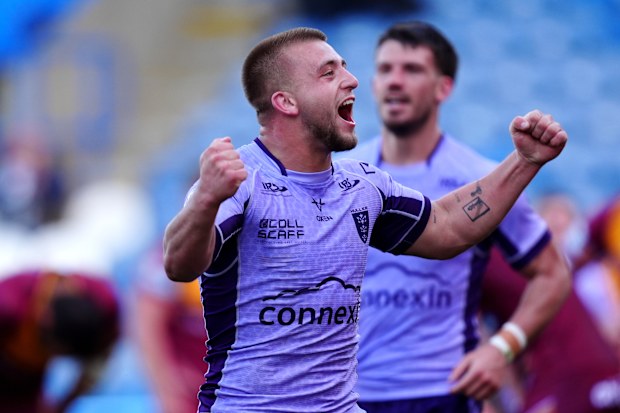 Hull Kingston Rovers' Mikey Lewis celebrates.