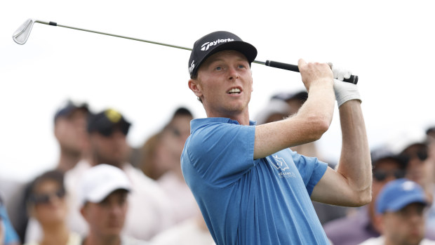 Ryggs Johnston tees off on the second hole on day four of the Australian Open 2024.