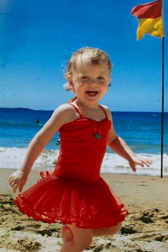 Wendy Harmer’s daughter Maeve at Collaroy-Narrabeen beach circa 2004.