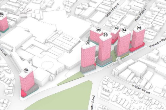 The eight mixed-use buildings would be built in stages over 20 years. Planning documents said the blocks would be visible from “key elevated locations in the west and north”. 