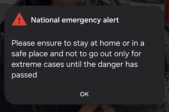 One of the alerts the Miltons received in Doha airport. The first were only in Arabic. 