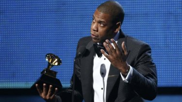 Shawn Carter, whose stage name is Jay-Z, accepts the award for Best Rap Song for "Holy Grail".