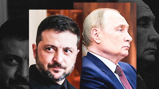 Volodymyr Zelensky and Vladimir Putin.