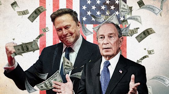 Elon Musk has ploughed at least $US366 million into Republican campaigns this election cycle. On the Democrat side, businessman and former New York City mayor Michael Bloomberg chipped in a handy $US80 million in September and October.