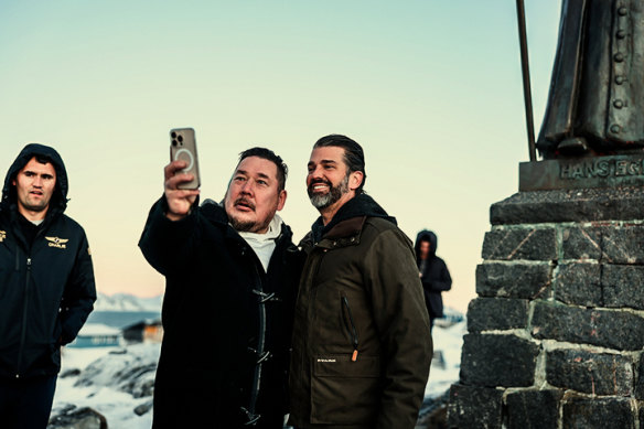 Donald Trump Jr poses for a snap in Nuuk in January.