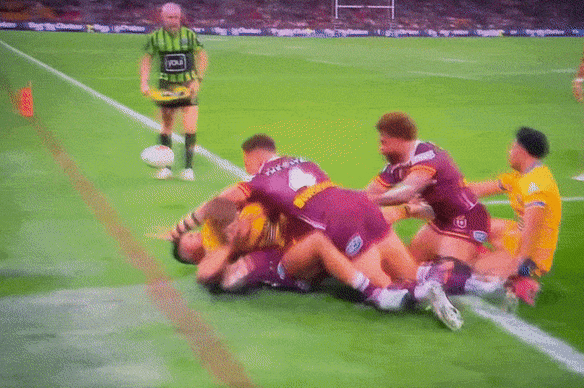 Brisbane five-eighth Ezra Mam gets in the face of Parramatta’s Zac Lomax