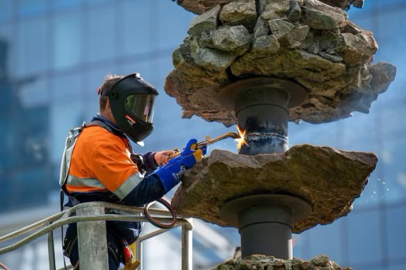 Chopping up the Ore Obelisk.