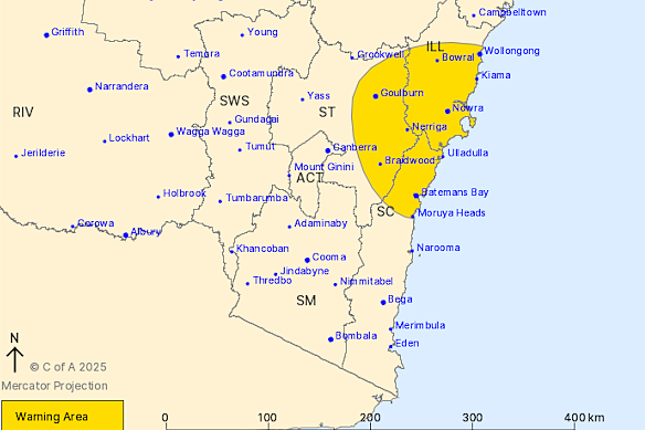 A severe weather warning for heavy rainfall is in place for resident of the Illawarra and parts of South Coast and Southern Tablelands Forecast Districts.