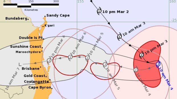 Tropical Cyclone Alfred forecast tracking map issued Tuesday, March 4 at 10.45am.