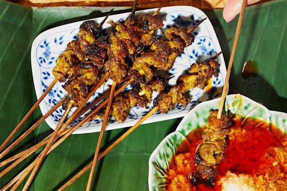 Pork satay skewers.