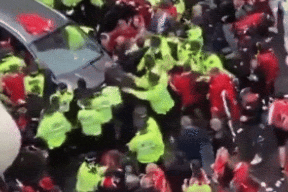 A car ploughs into the crowd at Liverpool’s victory parade