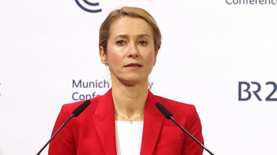 EU foreign policy chief Kaja Kallas addresses the Munich Security Conference on Sunday.
