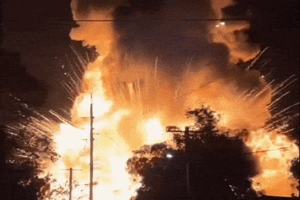 The explosion sent debris flying into the air.