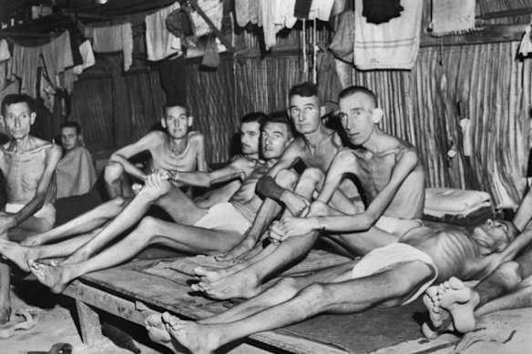 A hospital ward in Singapore showing members of the 8th Division released from the Changi POW camp, 1945.