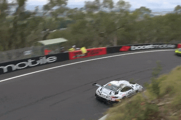 The dramatic crash involving leader Ralf Aron’s No.77 Mercedes and the No.79 Porsche of Johannes Zelger.