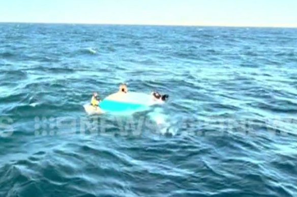 The capsized boat off Rottnest Island.